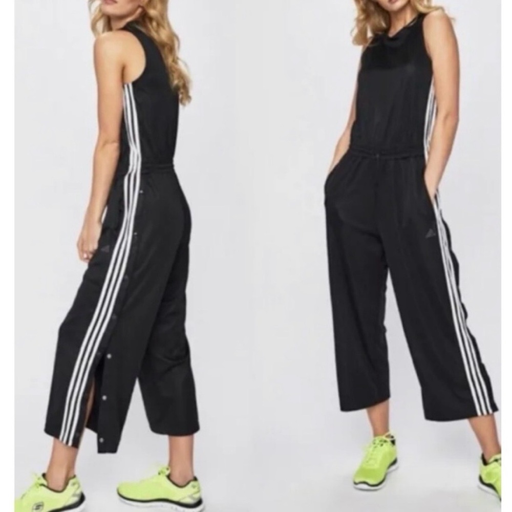 Adidas Black Cropped Leg Tank sport Jumpsuit SMALL